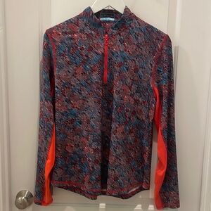 Ladies PGA Tour Red and Blue Patterned Long Sleeve Shirt 50 upf